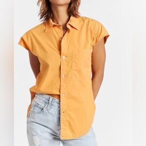 AMO Ruth Sleeveless Button Up Shirt Size Small Tangerine Orange Cotton